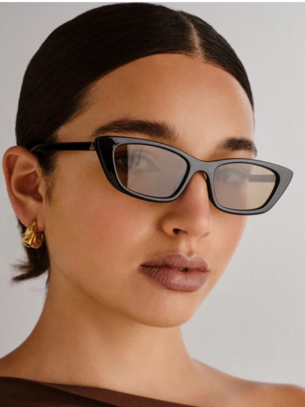 AIRE Titania Cat Eye Sunglasses Black Tan Tint Slim Retro